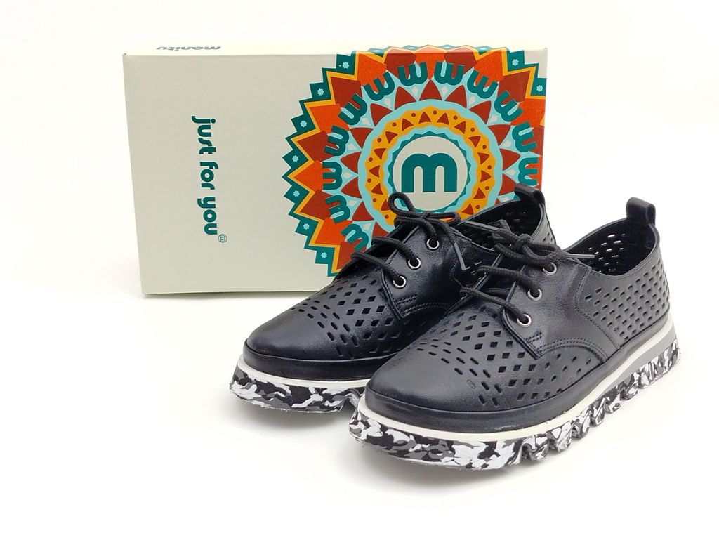 Manitu Damen Schnürschuh durchbrochen schwarz 39 Produktbild 