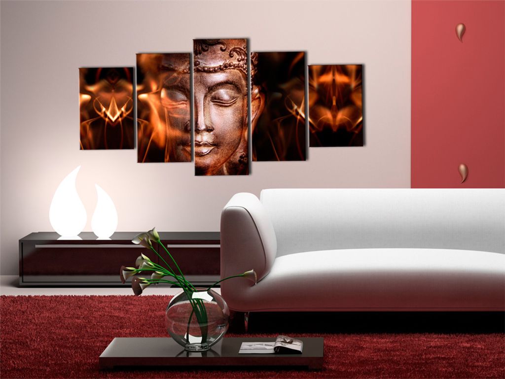 Akustikbild Buddha 200x100 cm Bilder Akustikschaum Hochleistungsschallabsorber Schallschutz Leinwand 5 tlg Wandbild Raumakustik Schalldämmung 0302...