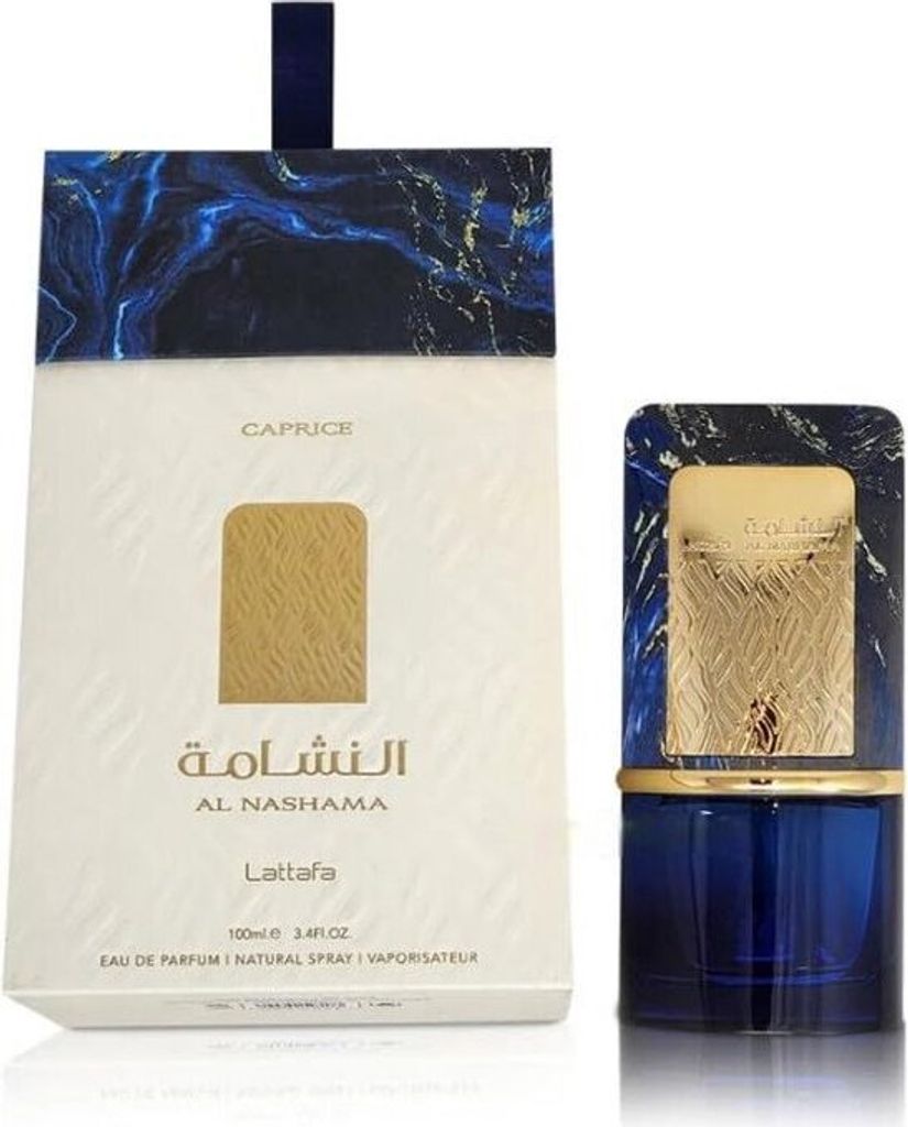 A perfume box and bottle are displayed side-by-side against a white background.
