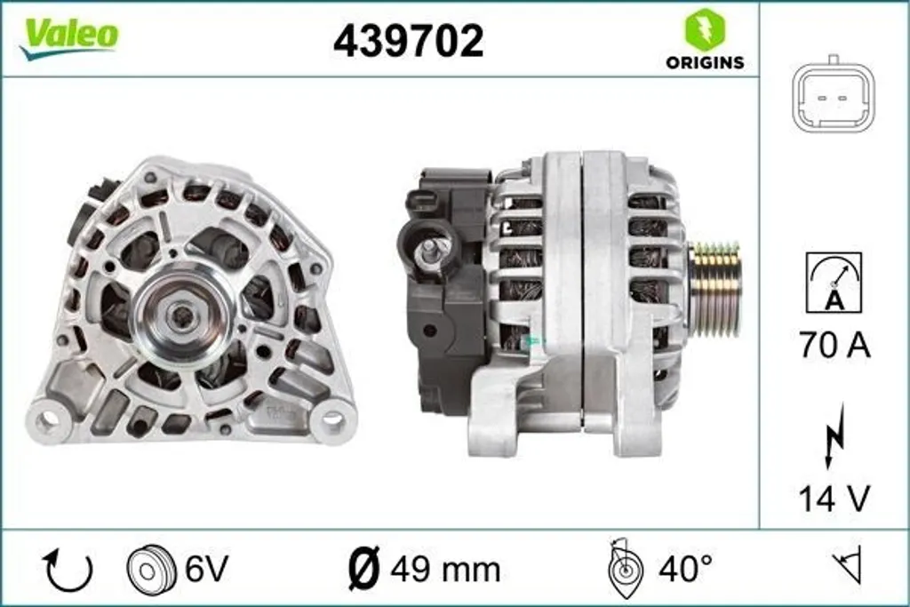 Alternateur Valeo 439702 OE 5702A2 pour Peugeot 206 307 et Citroën C3