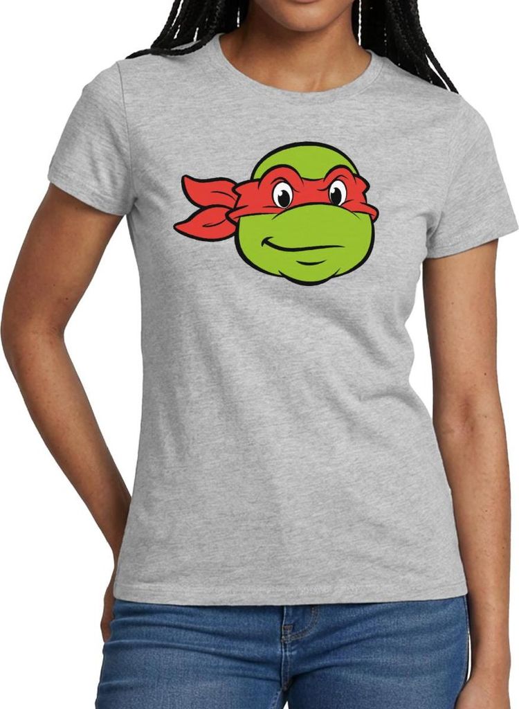 Spreadshirt Teenage Mutant Ninja Turtles Raphael Kostüm Karneval Frauen T-Shirt, S, Grau meliert