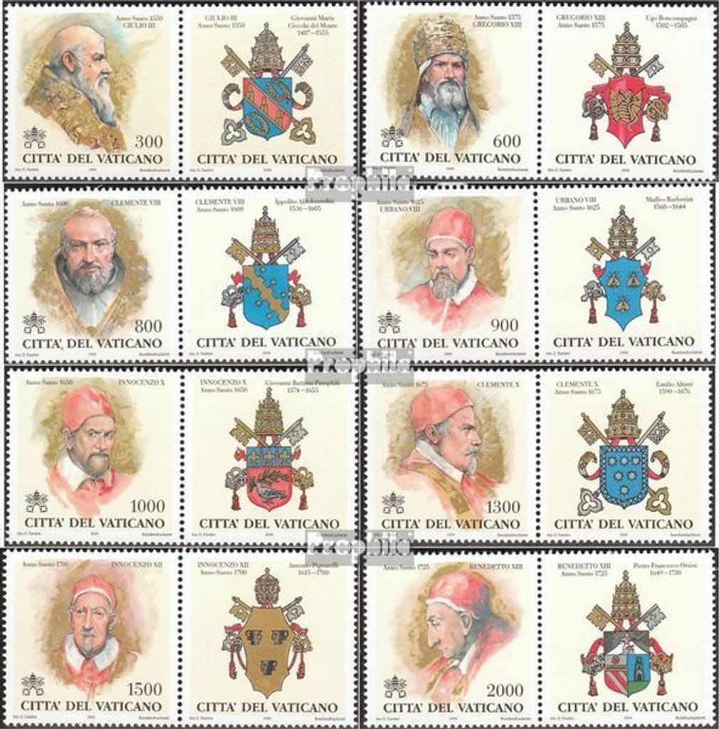 Briefmarken Vatikanstadt 1999 Mi 1269Zf-1276Zf mit Zierfeld (kompl.Ausg.) postfrisch Die Päpste
