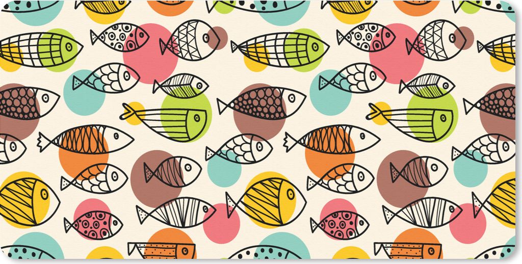 MuchoWow Mauspad Mousepad Polka dots - Fisch - Regenbogen 60x30 cm - Mousepads - Maus Mat - Pad - Mausunterlage - Nachhaltig