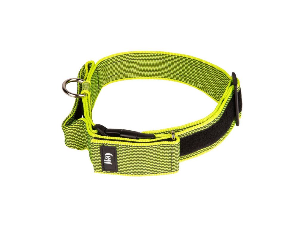 Color & Gray series-K9 Halsband mit Haltegriff und Sicherheitsverschluss - Ø50 mm, Nylon, verstellbar/ mit Logo - Neon-Grau, mit Verpackung