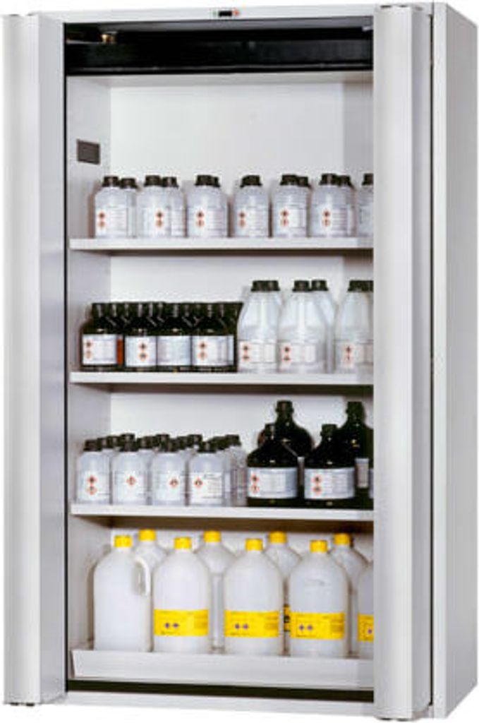 Sicherheitsschrank Typ 90 touchless - ca. 2 x 1,2 x 0,6 m (HxBxT) - 3 Fachböden - lichtgrau - Edelstahl