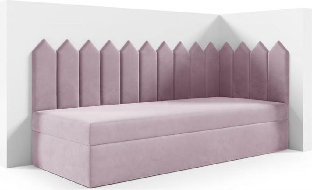 LIKMA Kinderbett 70x200 cm Zartes Heidekraut Bett mit Bettkasten Jugendbett Polsterbett Kopfteil Velvet Stoff