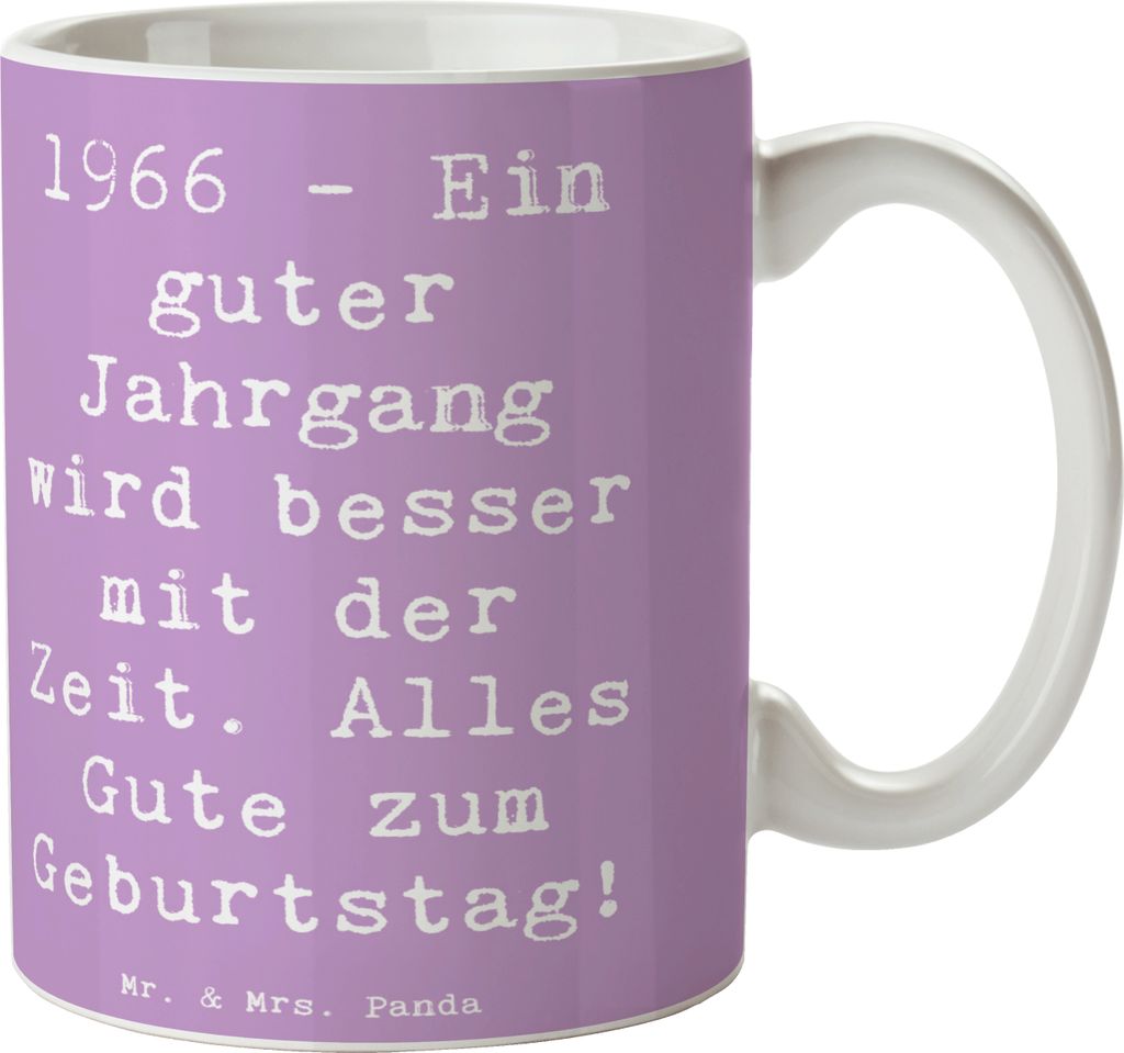 Mr. & Mrs. Panda Kaffeetasse Spruch 1966 Geburtstag - Lavendeltraum - Geschenk, Geburtstagsgeschenk, personalisierte Geschenke, geboren, Glückwuns...