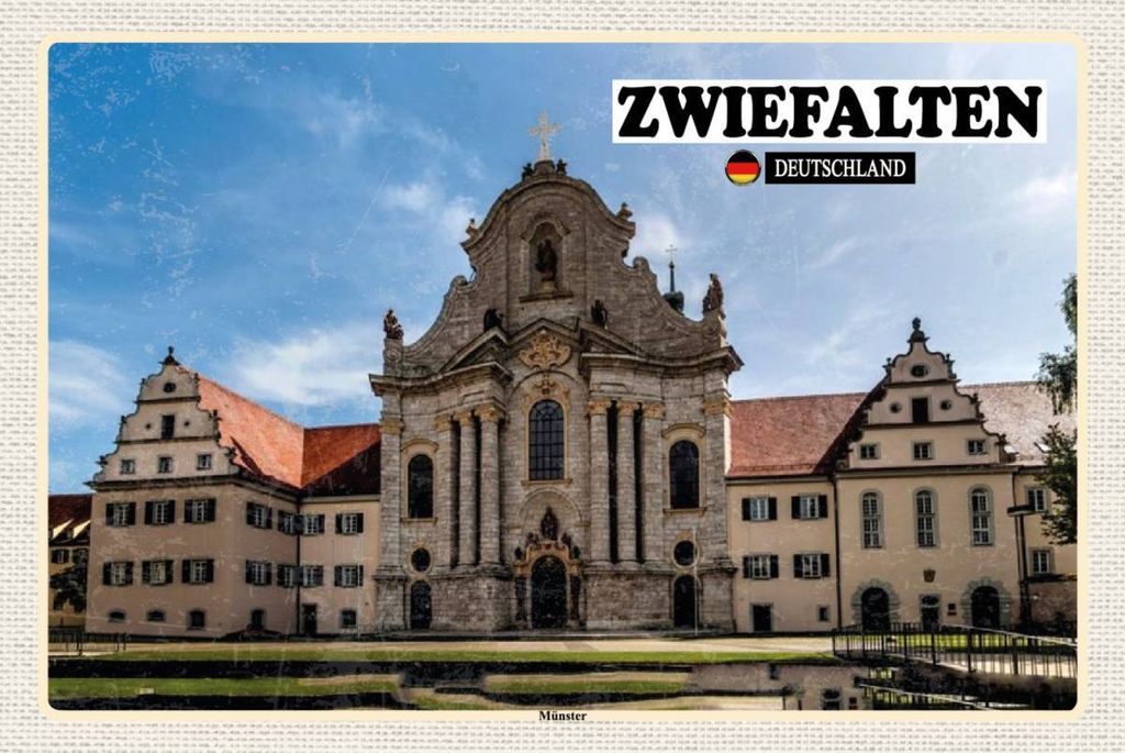 vianmo Holzschild 12x18 cm Zwiefalten Münster Gebäude Bildmotiv Reisemotiv Abenteuer Reisen