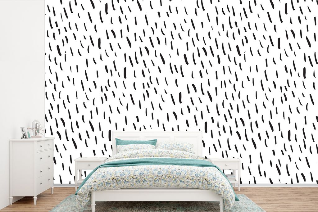 MuchoWow Fototapete für Wohnzimmer oder Schlafzimmer Wandtapete Vinyl Motivtapete Sommer - Regen - Schwarz - Weiß - 600x400 cm - Vinyltapeten