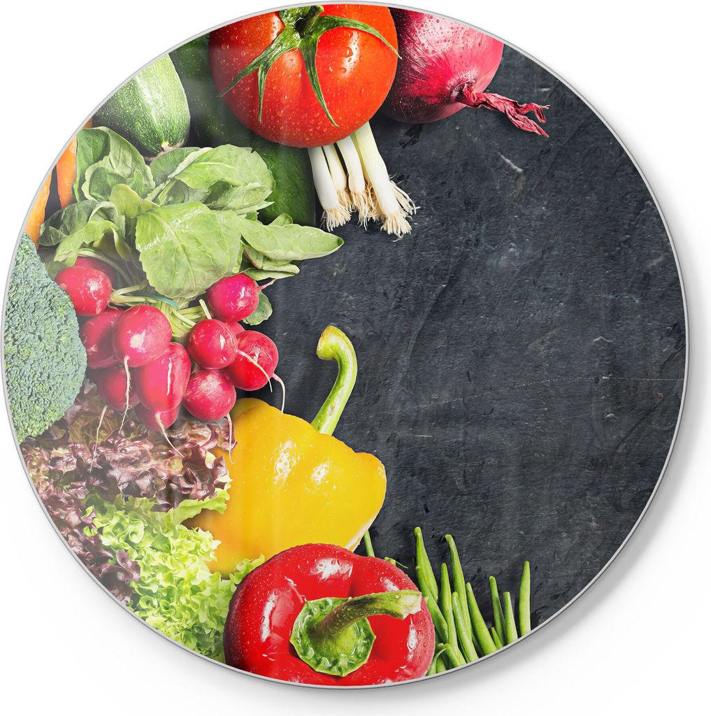 DEQORI Schneidebrett Glas Ø30 cm 'Schiefertafel mit Gemüse' Schneideplatte groß