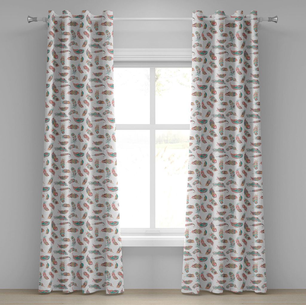 ABAKUHAUS Indie Ösenvorhang, Ethnische Federn mit bunten Stil Ornamente Bohemian Tribal Print, Dekorative 2-Panel-Fenstervorhänge, 280 cm x 225 c...