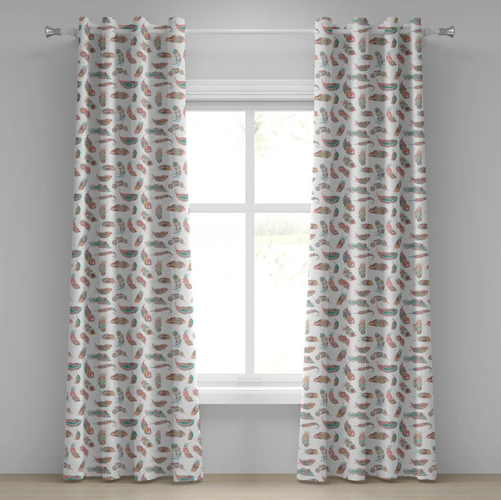 Rideau plumes ethniques turquoise en tissu premium 280x245 cm ABAKUHAUS
