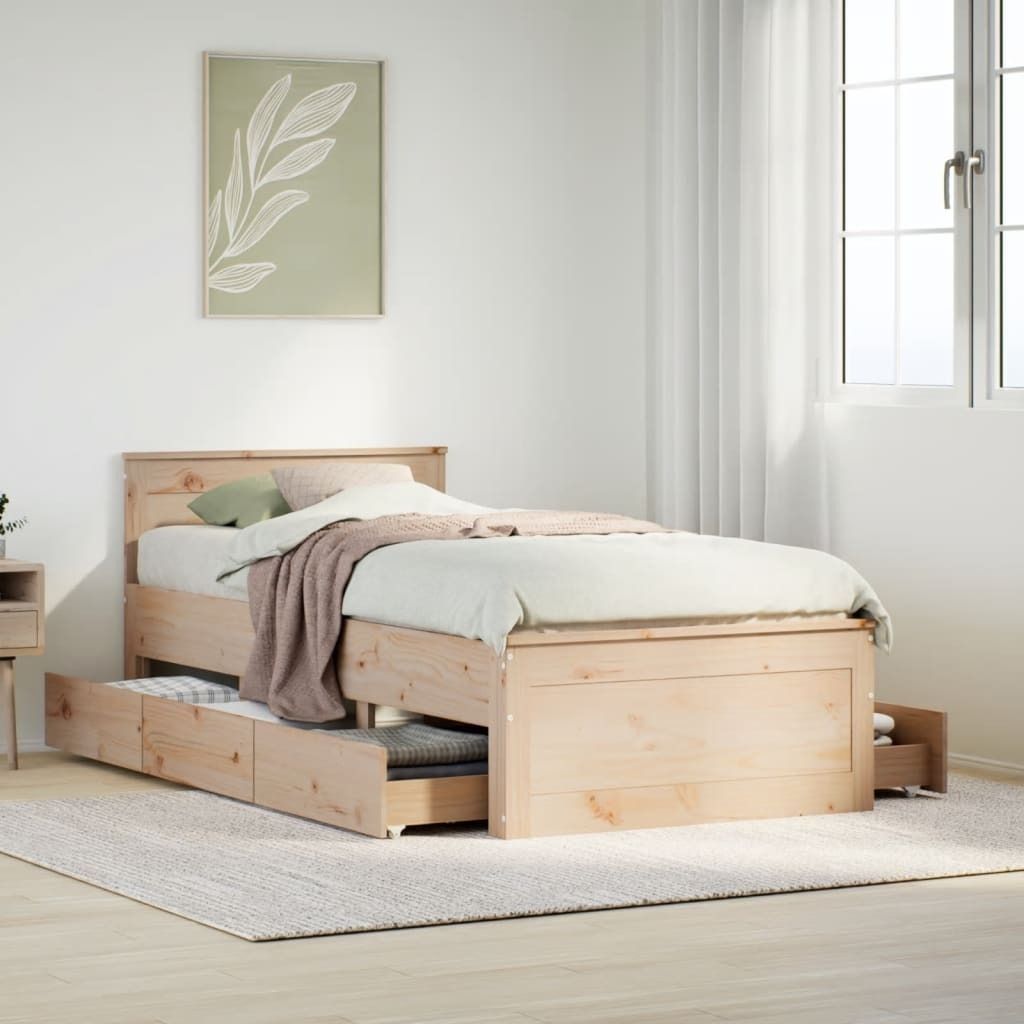 Maison Exclusive - Massivholzbett ohne Matratze mit Kopfteil 100x200cm Kiefernholz
