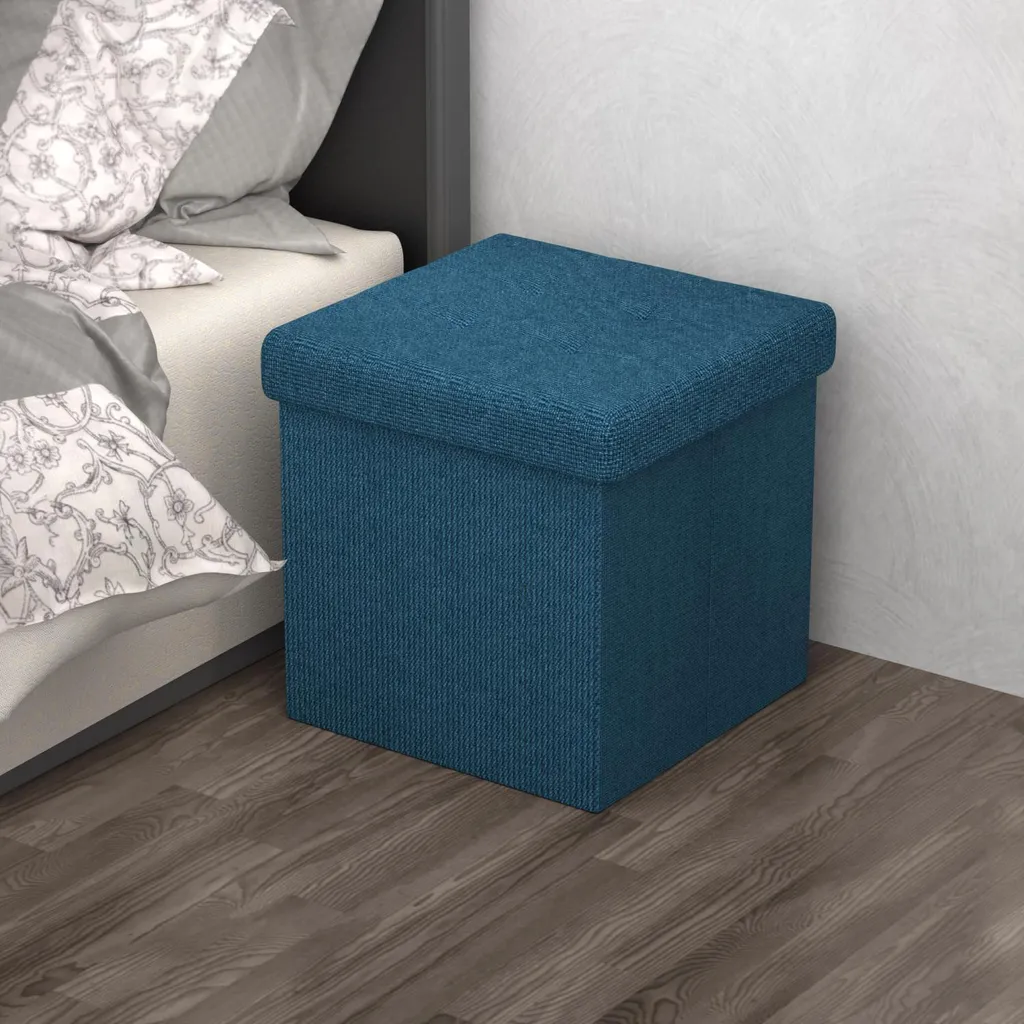 Intirilife Sgabello pieghevole 30x30x30 cm in OCEAN BLUE - Cubo di seduta con vano portaoggetti e coperchio in tessuto con incavi - Cubo di seduta poggiapiedi scatola portaoggetti sgabello a forma di cassapanca - 5