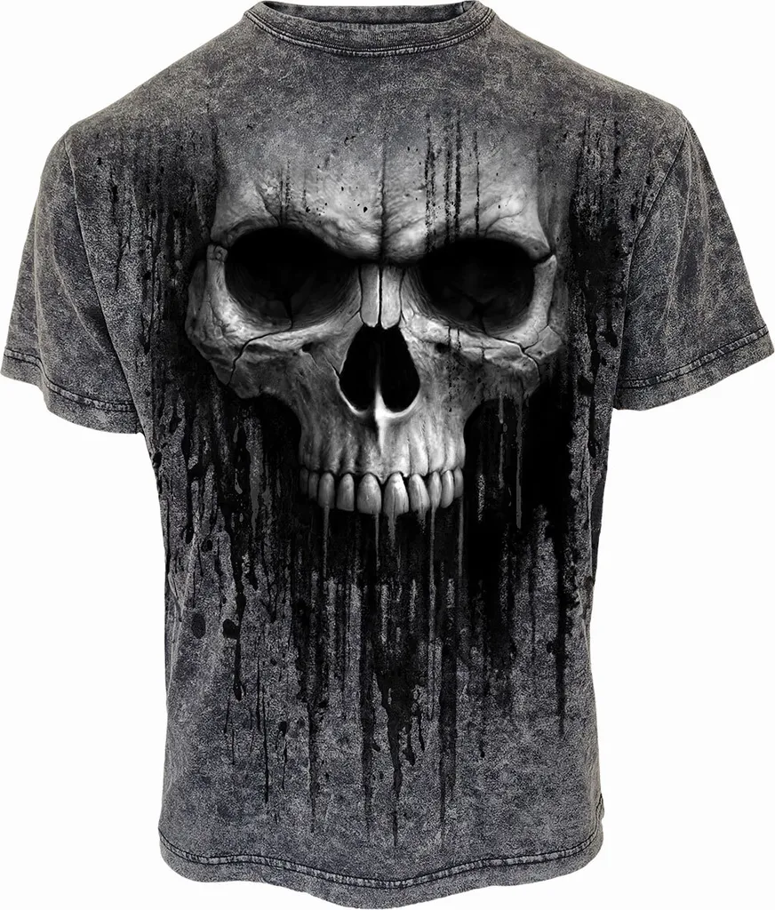 T-shirt Spiral Acid Skull Noir délavé - Vêtement Gothique Taille S Homme