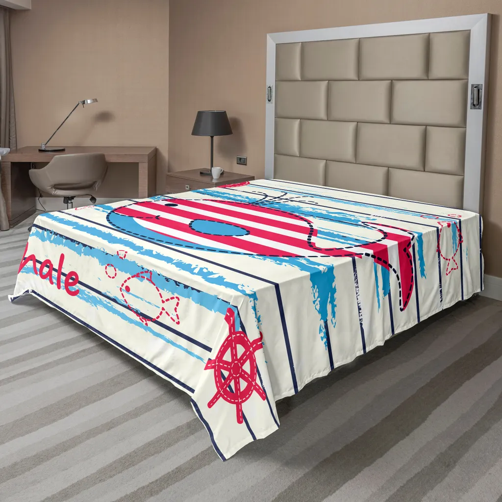 Drap plat enfant anti-froissement baleine, monde marin doux 244x205cm