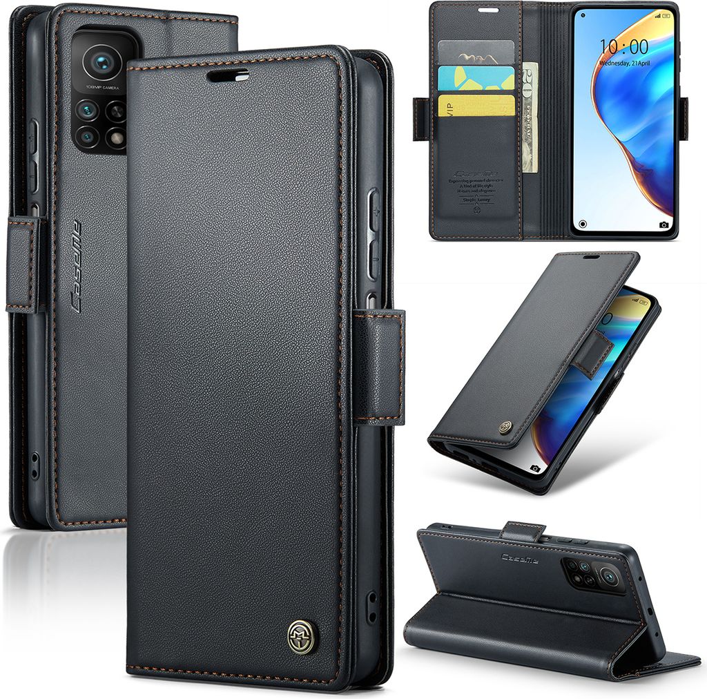 Xiaomi Mi 10T Hülle, Leder Brieftasche Kartenfach Schutzhülle mit Standfunktion für Xiaomi Mi 10T / 10T Pro 5G / Redmi K30S Ultra Schwarz