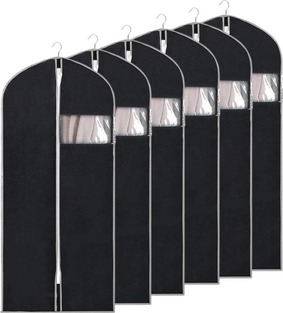 Pakkledingtas, schwarz, 6 Stück anti-Motten-schutzende Kleiderhüllen, 60 x 130 cm Tasche mit Reißverschluss, faltbar für Kleidung, Tanzkostüme...