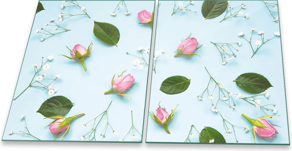 Piastre Coprifornelli in Vetro 40x52 cm | Set 2 Pezzi Fiori Rosa