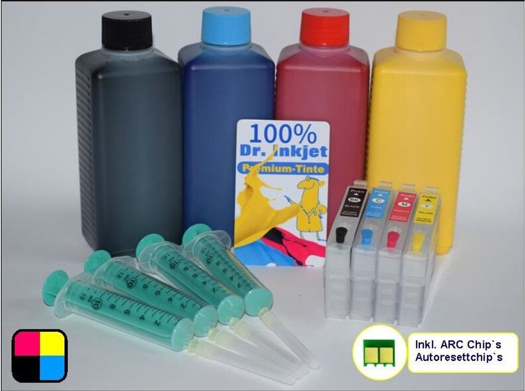 IRP1027-100 - Sparpack CISS / Easyrefill T18 + T18XL Multipack mit 4 Patronen und 4 x 100ml Dr.Inkjet Premium Nachfülltinte