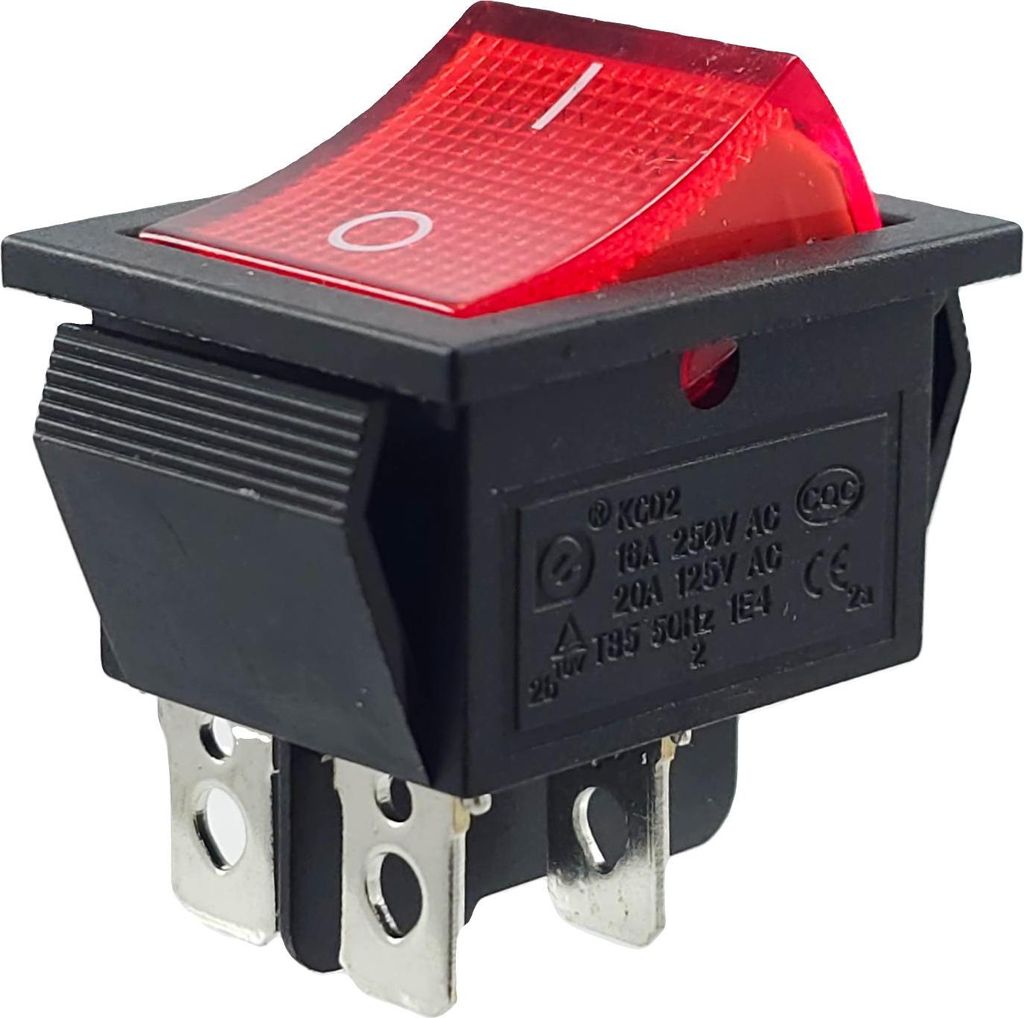 Wippenschalter 2-polig 16A 250V rot LED 4Pin 28x21mm Ein/Aus beleuchtet Snap-in