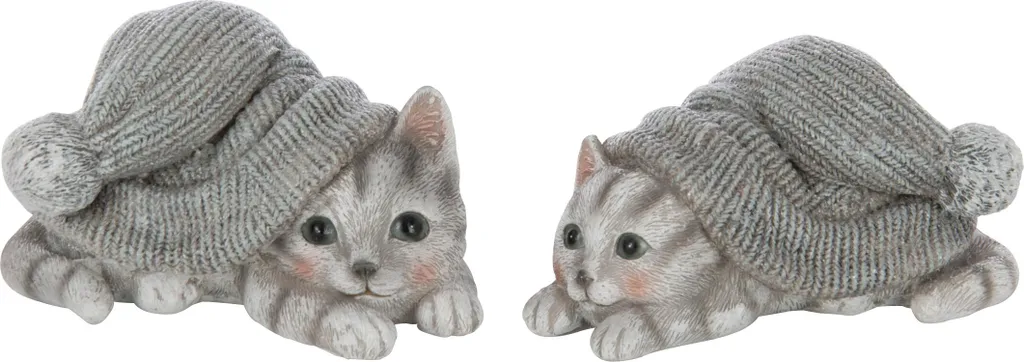 Figurine Chat J-Line Polyrésine Gris et Blanc avec Chapeau Style Moyen