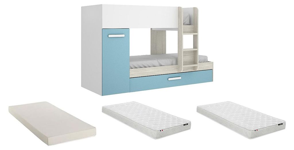 Etagenbett mit Kasten und - 3 x 90 x 190 cm - Weiß, natur Produktbild 