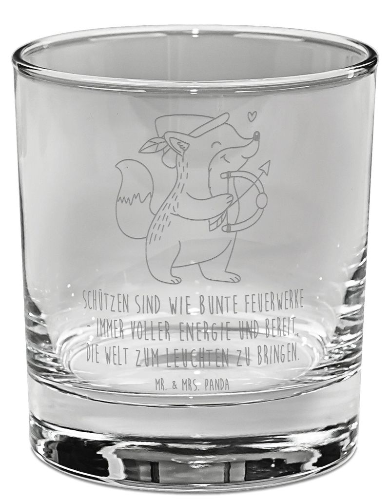 Mr. & Mrs. Panda Whiskyglas Schütze Astrologie - Transparent - Geschenk, Tierkreiszeichen, Tumbler, Gravur, Glas, Scotch, Whiskey, Sternzeichen, G...