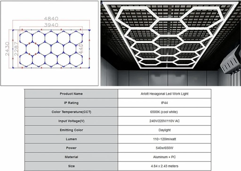 Plafonnier LED hexagonal 3,94 x 2,29 m système d'éclairage modulable