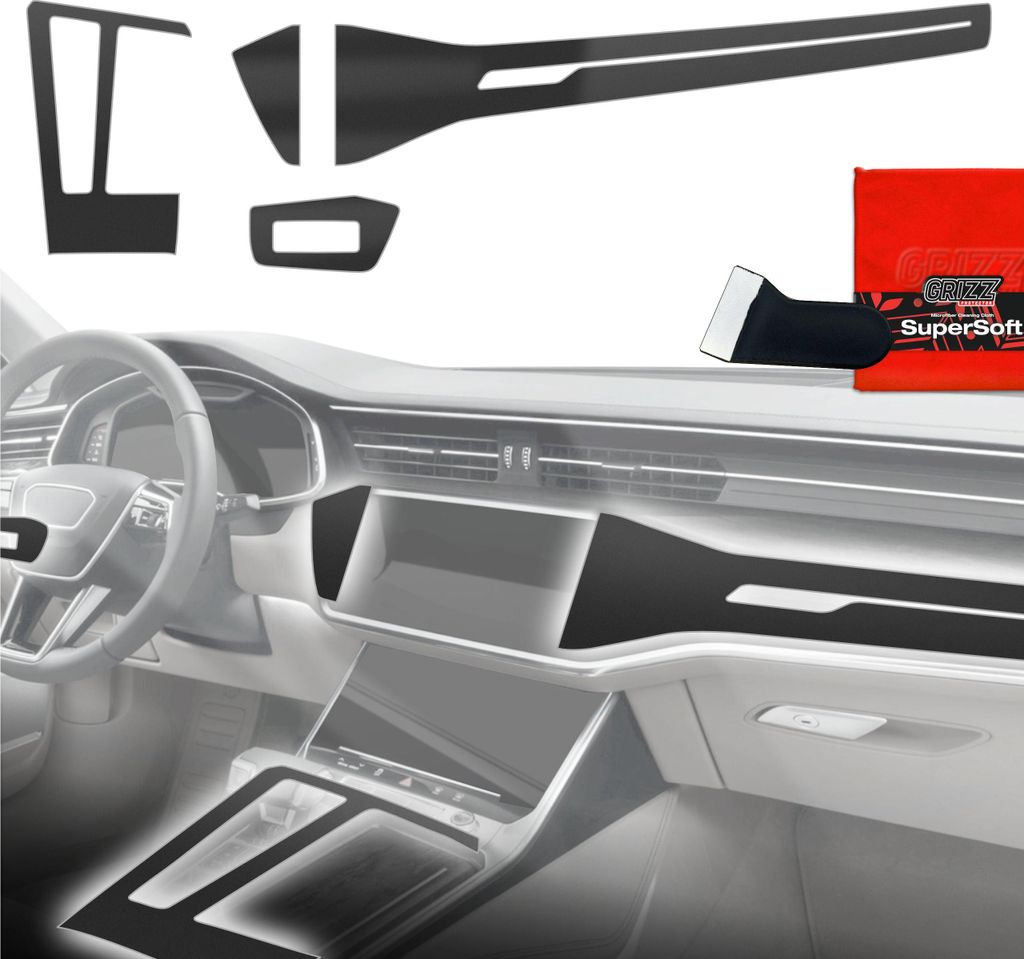 4in1 Schutzfolien für Mittelkonsole & Armaturenbrett - Audi RS6 C8 (2018-2025) Schwarz Matt Antifingerprint Grizz Protector