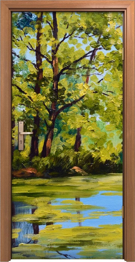 Türposter 90x200 cm Türaufkleber Türtapete Türfolie Klebefolie Malerei Landschaft Fluss im Herbstwald