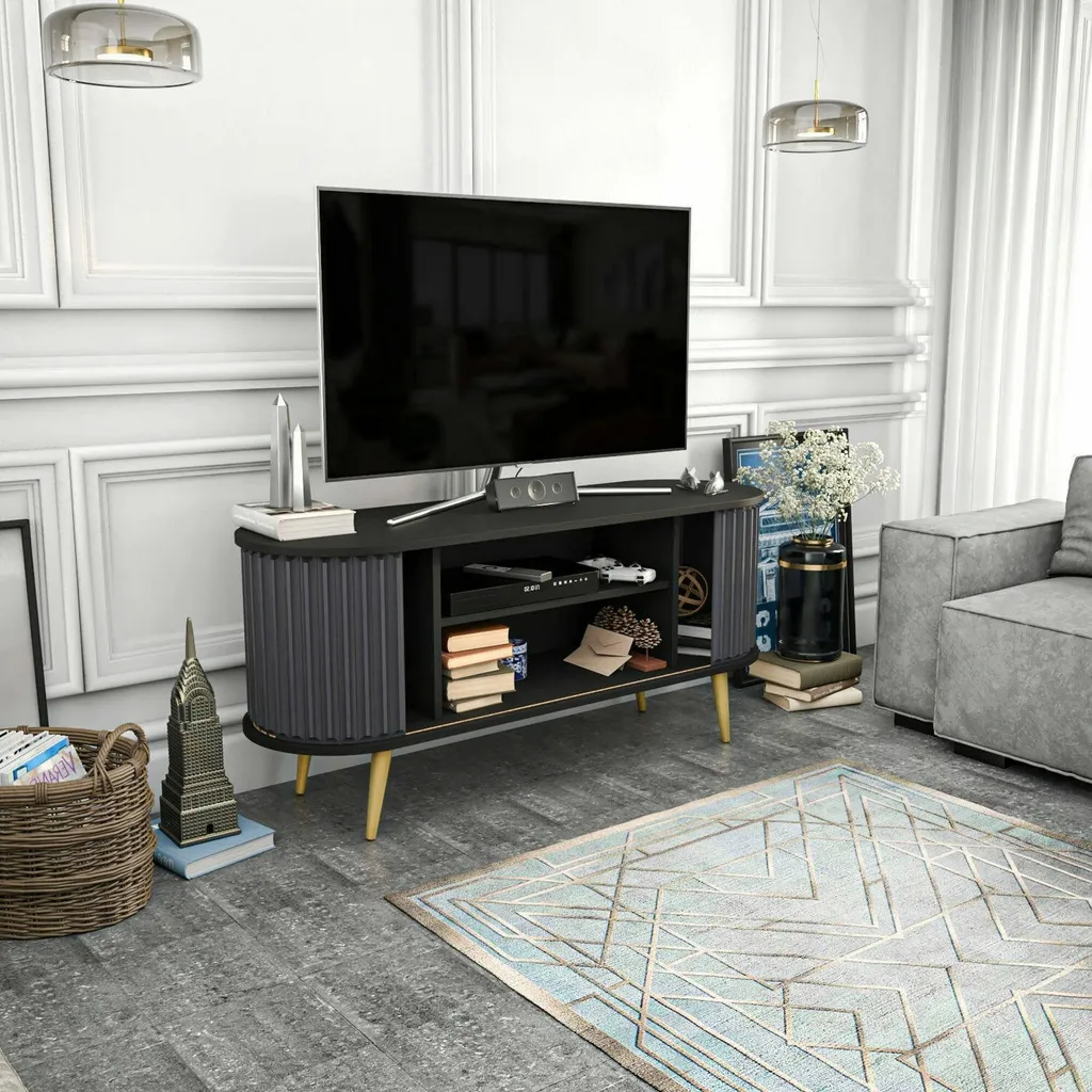 Meuble TV Noir Bailu 140cm : Solution de Rangement pour Petit Espace - 6