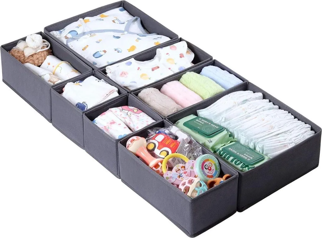Boîte de Rangement Vêtements Bébé Pliable Grise - Lot de 8 Pièces