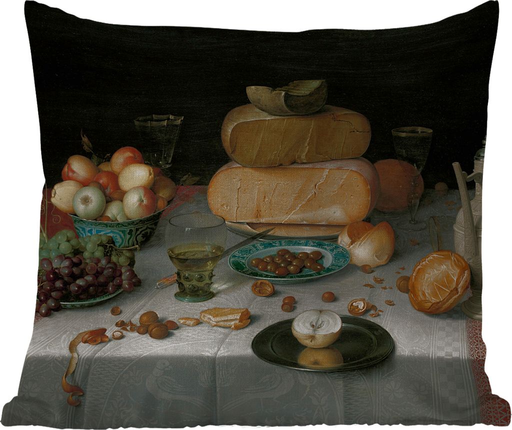 MuchoWow Outdoor Kissen - Stilleben mit Käse - Gemälde von Floris Claesz. van Dijck - 40x40 cm - Wetterfest - Lounge Kissen - Kopfkissen - Inte...