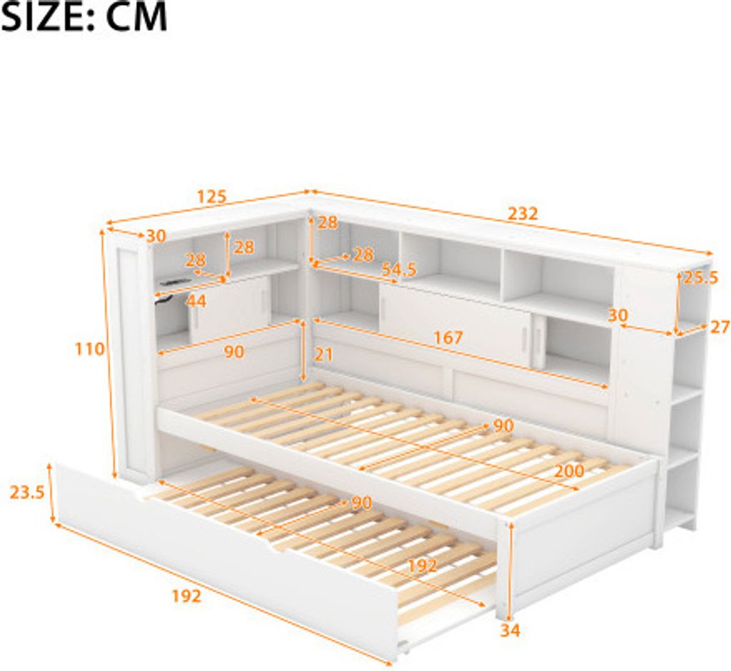 okwish Schlafsofa Daybett 90x200cm mit Ausziehbarem Produktbild 3