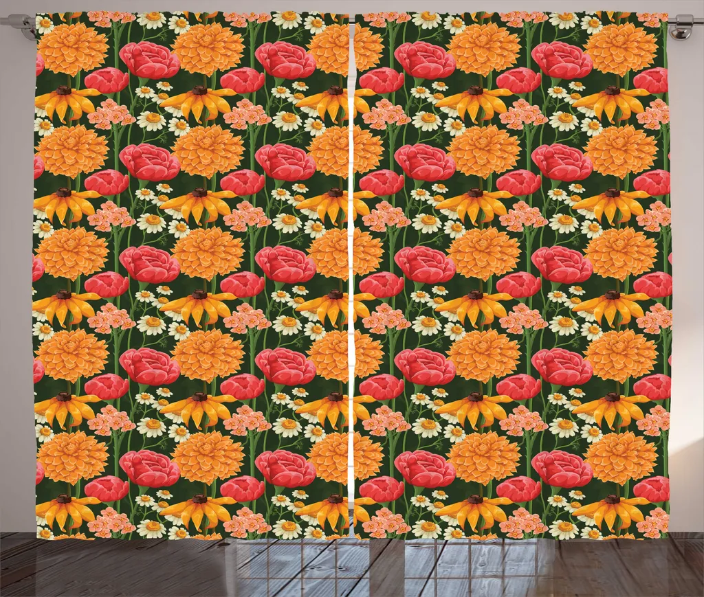 Rideau à ruban froncé Dahlia ABAKUHAUS 280x225 cm, motif floral rétro