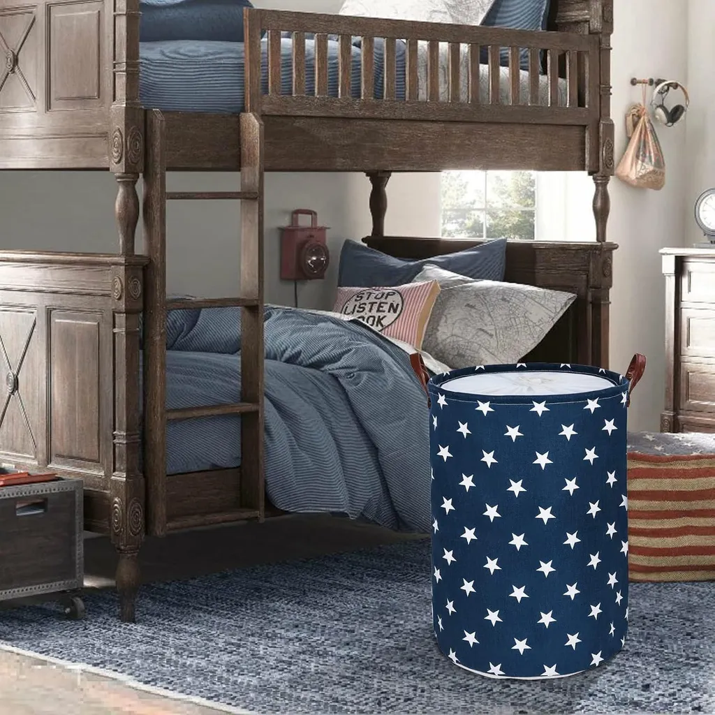 Panier à linge XL en coton pliable 61 cm avec imprimé étoiles bleues - 2