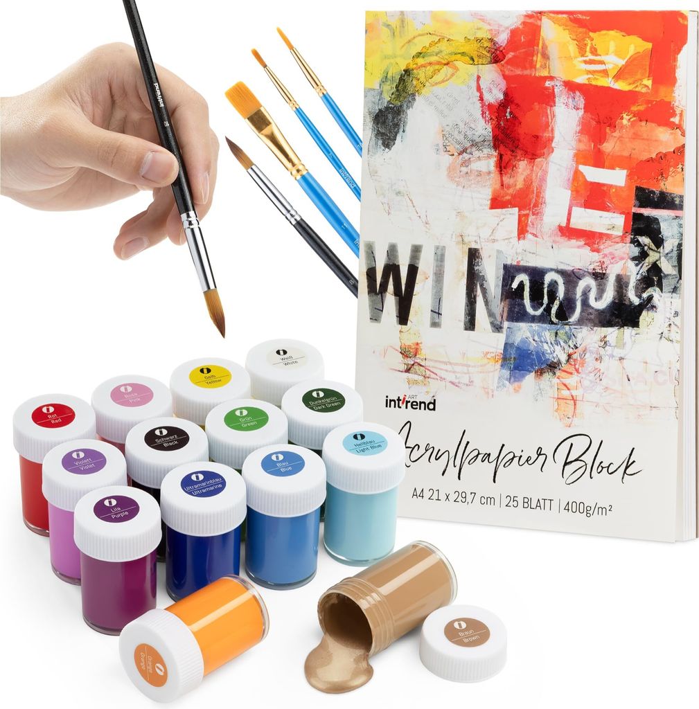 int!rend Acrylfarben Set mit 5 Pinseln und Papier - 14x Produktbild 