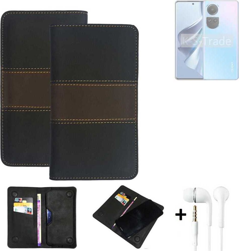 K-S-Trade Handyhülle + Kopfhörer kompatibel mit Oppo Reno10 Schutzhülle Walletcase Bookstyle Tasche Schutz Case Hülle Wallet Cover Kunstleder