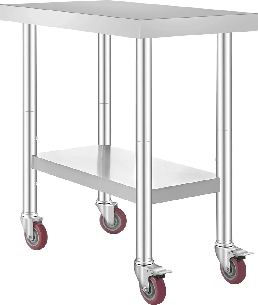 Table inox robuste 700 LBS avec étagère réglable et roues pivotantes