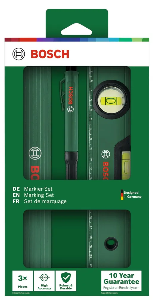 Bosch Kit de marquage 1600A02W7S avec niveau à bulle et règle en alu