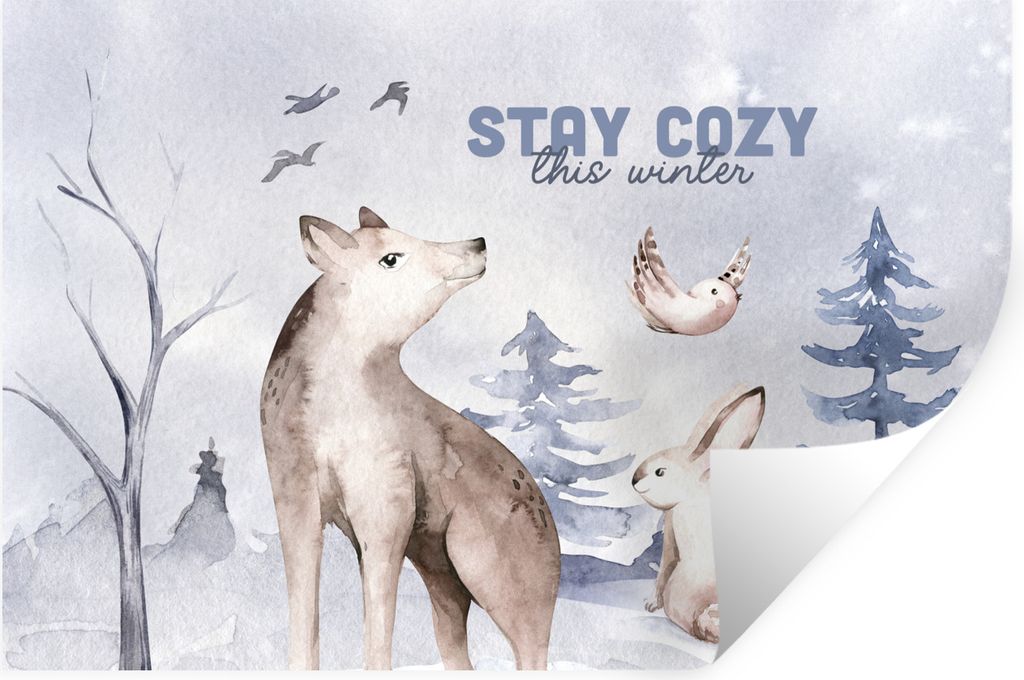 MuchoWow Wandtattoo Wandsticker Wandaufkleber Winter - Wolf - Vogel - Kaninchen 60x40 cm Selbstklebend und Repositionierbar - Wierderverwendbar -...