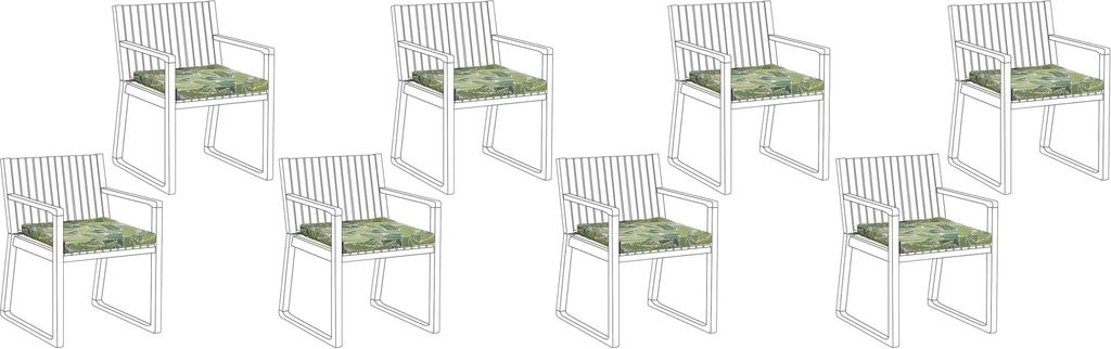 BELIANI Set mit 8 Sitzkissen für Gartenstuhl Grün Polyester Blättermuster Garten Terrasse Balkon Gartenaccessoiries
