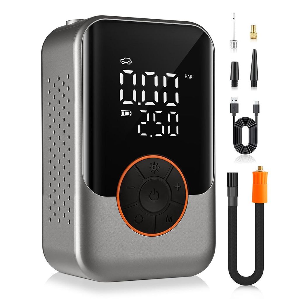 Kabellose Elektrische Luftpumpe, Tragbare Reifenpumpe bis 150 PSI, Mit LED-Licht & Digitalanzeige, Für Auto, Motorrad, Fahrrad, Bälle