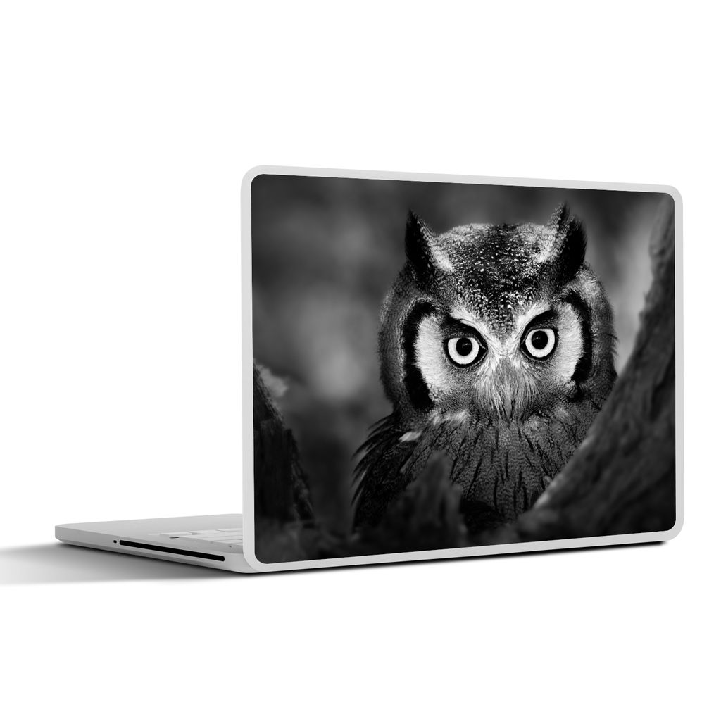 MuchoWow Laptop Aufkleber Sticker Cover Vogel - Eule - Porträt - Schwarz - Weiß 32.5x23.5 cm - Sticker für Laptop - Selbstklebend