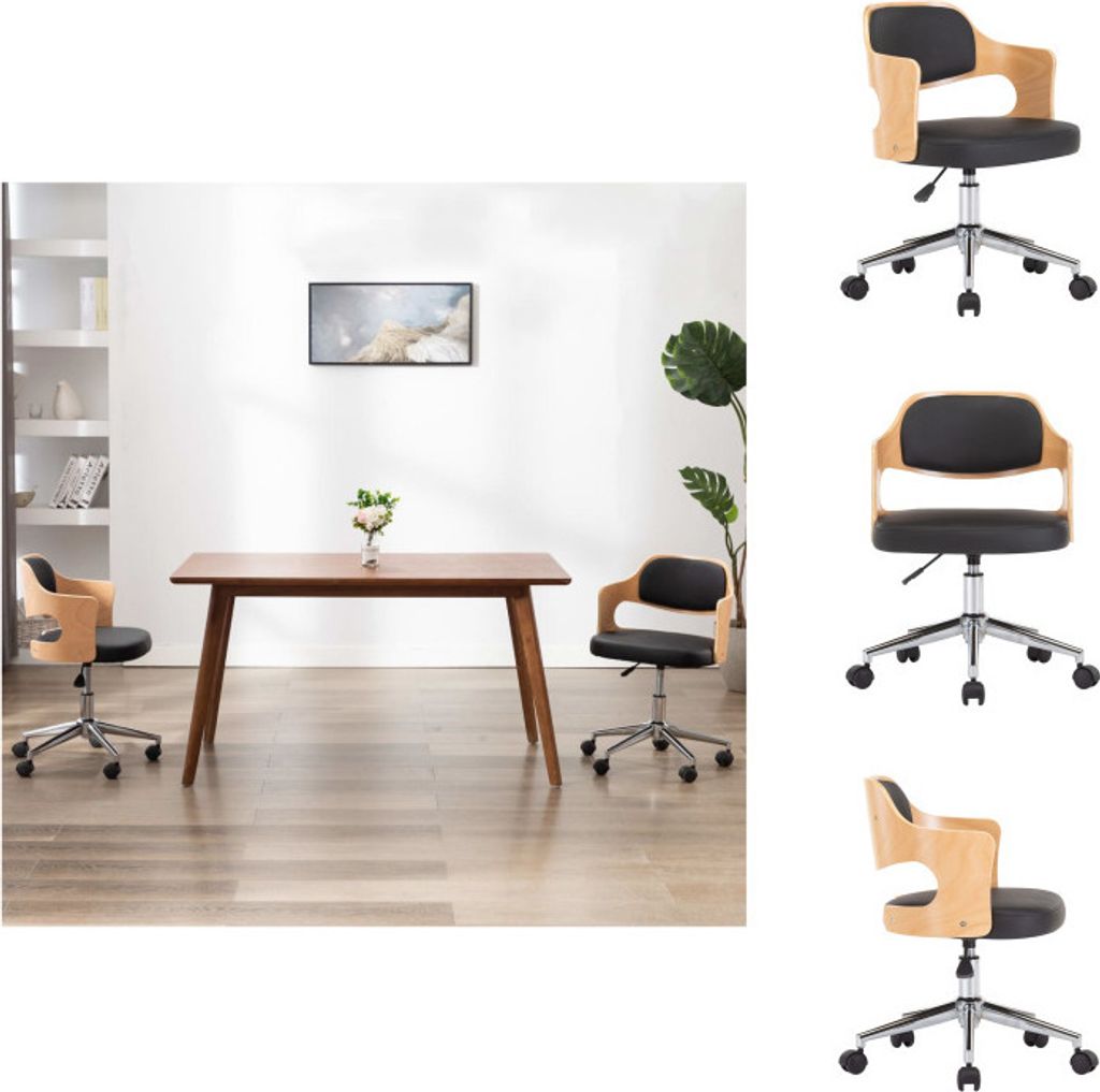 vidaXL Drehbarer Bürostuhl Schwarz Bugholz und Kunstleder - Bürostühle