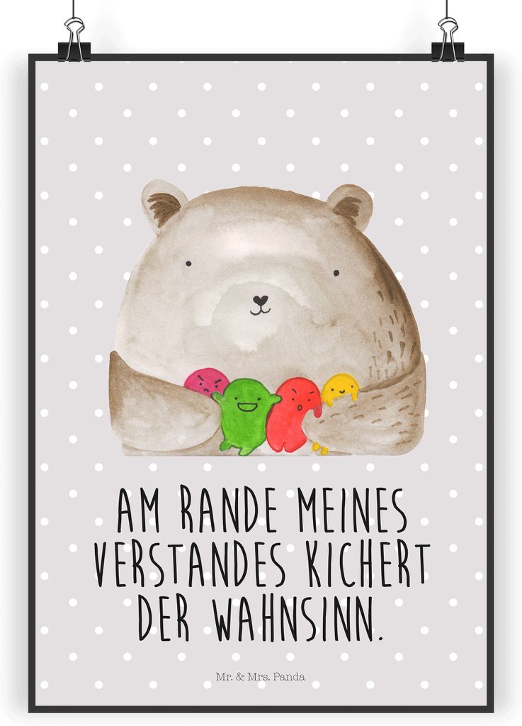 Mr. & Mrs. Panda Bild Bär Gefühl DIN A4 - Grau Pastell - Geschenk, Durchgedreht, Teddy, kunstposter, Wanddekoration, wanddeko, Kunstdruck, Verrü...