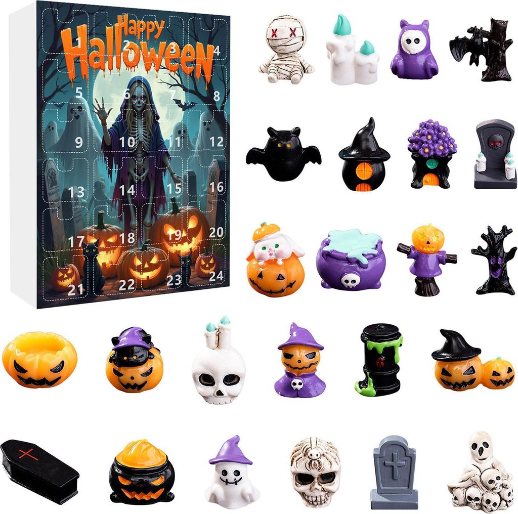Halloween-Countdown, 24 Tage Adventskalender, Mini-Statuen, Mehrzweck-Ferien-Countdown, kleines gruseliges Harzfiguren-Set