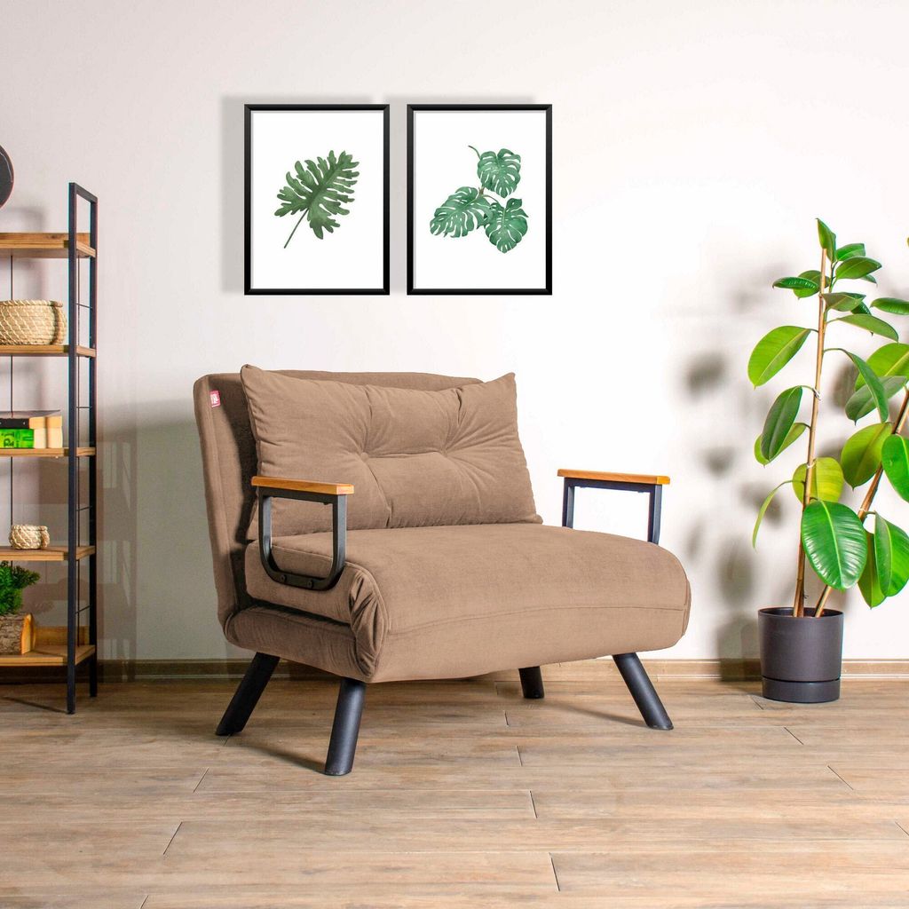 Hanah Home, Sando Single - Light Brown v2, 1-Sitzer-Schlafsofa, 100 % METALL, Hellbraun, 50 x 60 x 41 cm