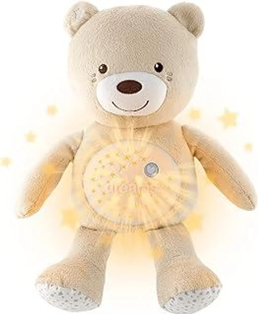 Chicco First Dreams Baby Bear orsetto di peluche, morbido proiettore con luce notturna, effetti luminosi e melodie rilassanti, beige - giocattolo per bambini 0+ mesi